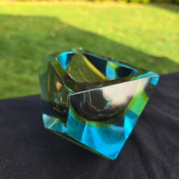 Murano Multi Faceted Submerged Style Glass Ashtray Catch All Heavy *read* - Picture 5 of 14